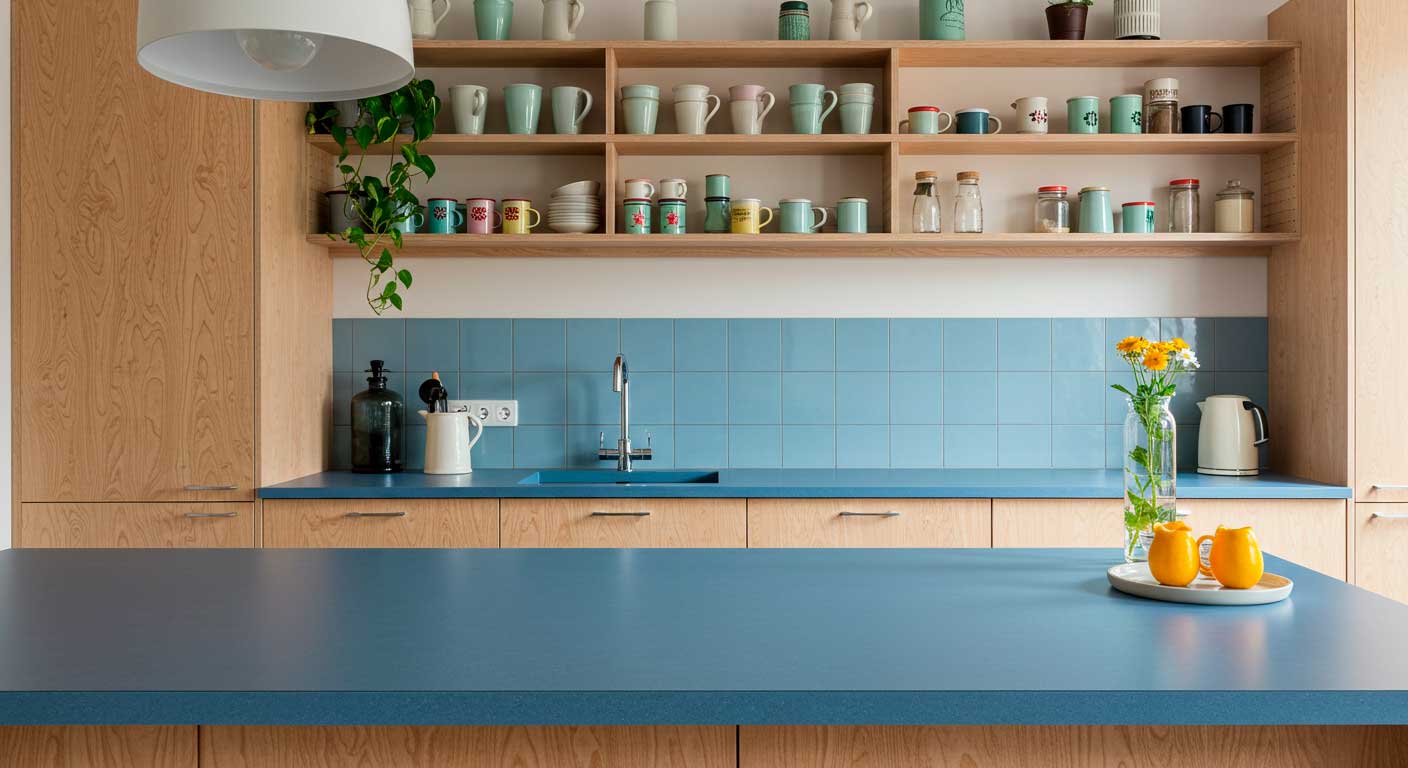 Cocina minimalista con cubierta de formica en color gris mate
